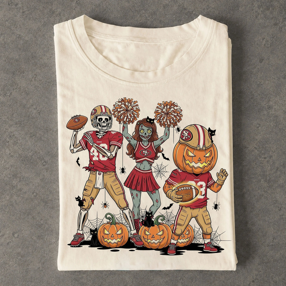 49ers Zombie Cheer Skeleton Pumpkin Halloween Tee
