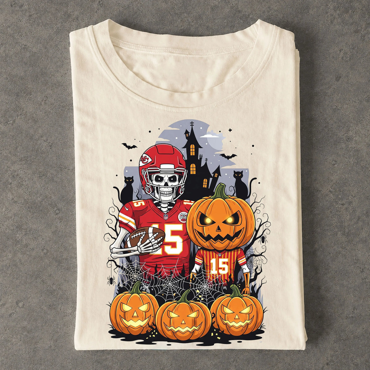 Chiefs Skeleton Pumpkin Haunted House Halloween Football Tee