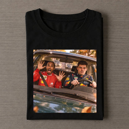 Max Verstappen Driving Lewis Hamilton Scared Passenger F1 Meme Shirt