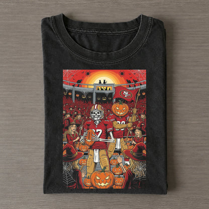 49ers Stadium Skeleton Pumpkin Halloween Tee