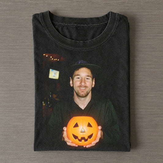 Messi Witch Hat Pumpkin Halloween Retro Tee