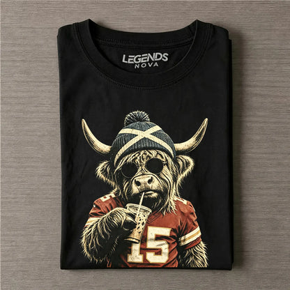 Highland Cow Beanie Football T-shirt
