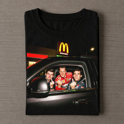 Max Verstappen Michael Schumacher Ayrton Senna Middle Finger Car Meme Vintage Tee