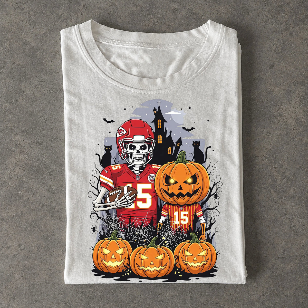 Chiefs Skeleton Pumpkin Haunted House Halloween Football Tee
