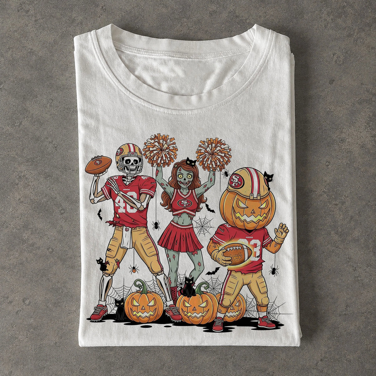 49ers Zombie Cheer Skeleton Pumpkin Halloween Tee