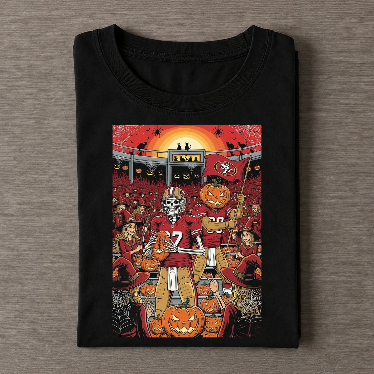 49ers Stadium Skeleton Pumpkin Halloween Tee