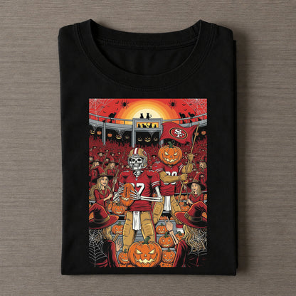 49ers Stadium Skeleton Pumpkin Halloween Tee