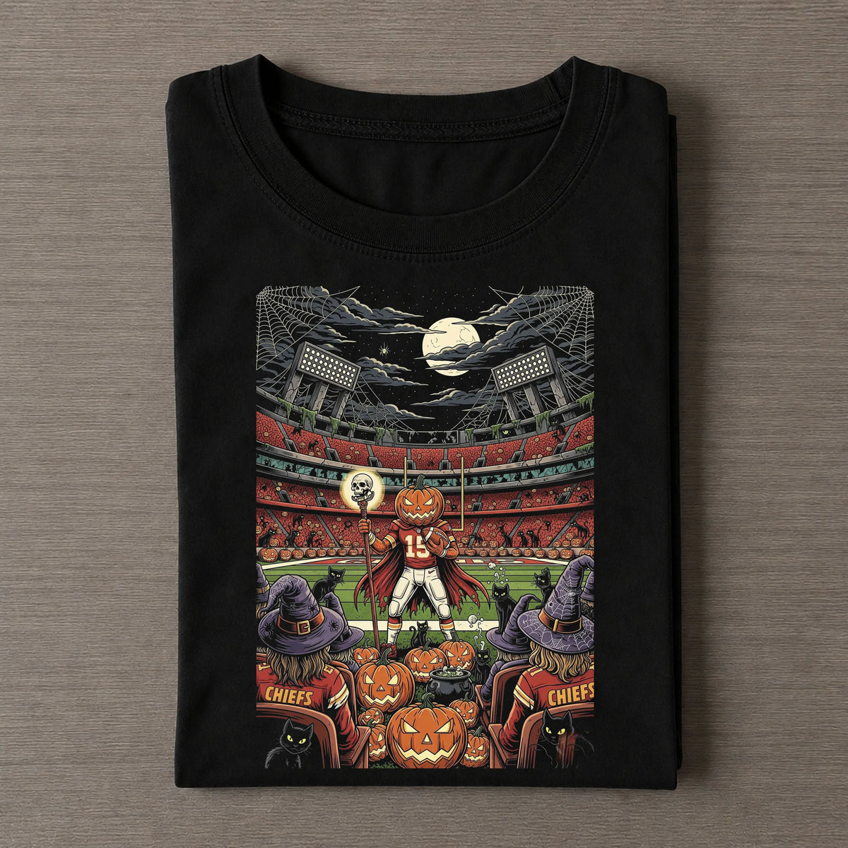 Chiefs Halloween Spooky Stadium Pumpkin Football Tee