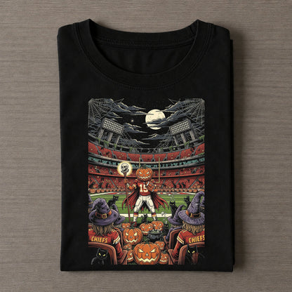 Chiefs Halloween Spooky Stadium Pumpkin Football Tee