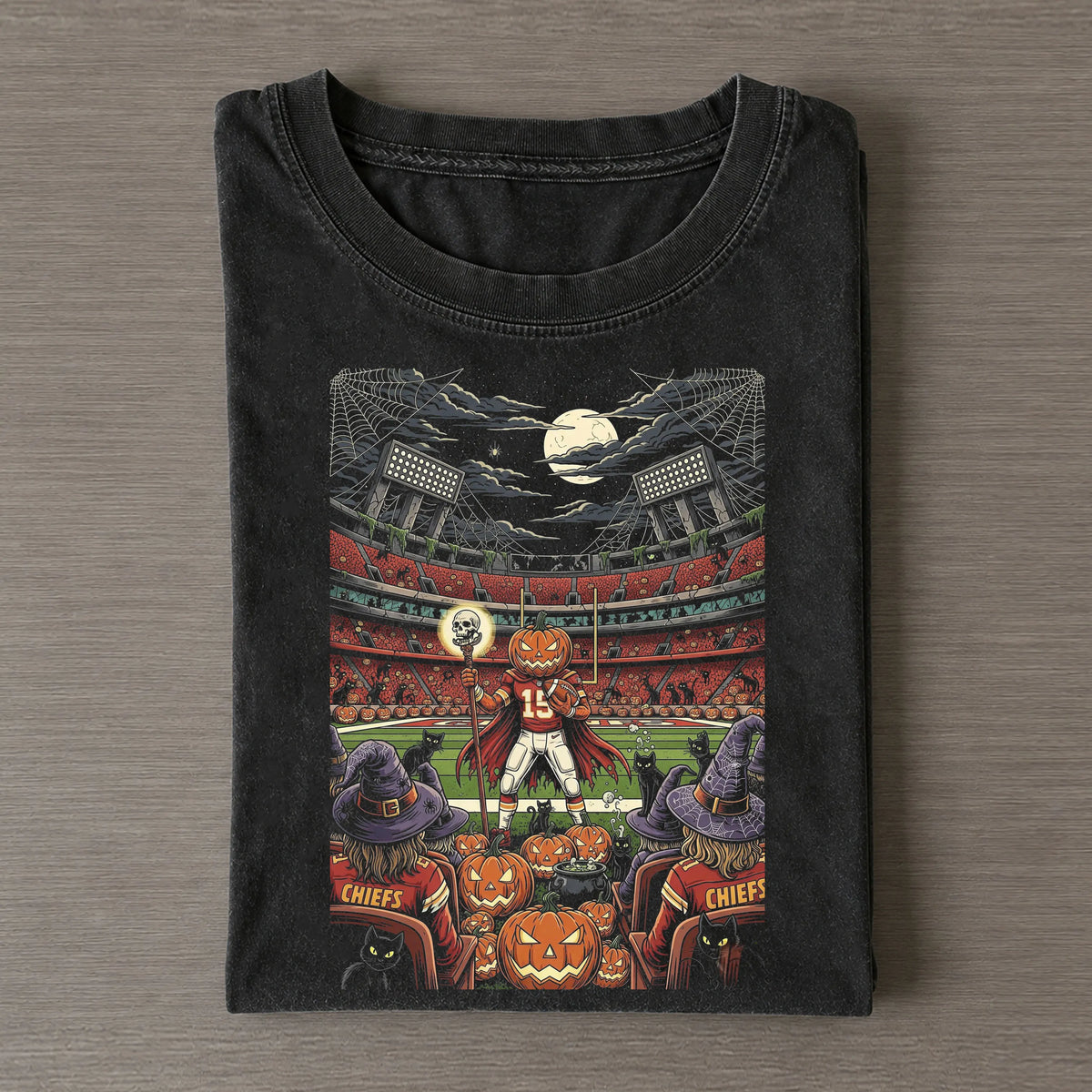 Chiefs Halloween Spooky Stadium Pumpkin Football Tee