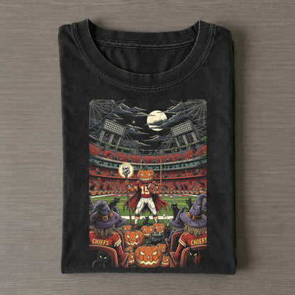 Chiefs Halloween Spooky Stadium Pumpkin Football Tee