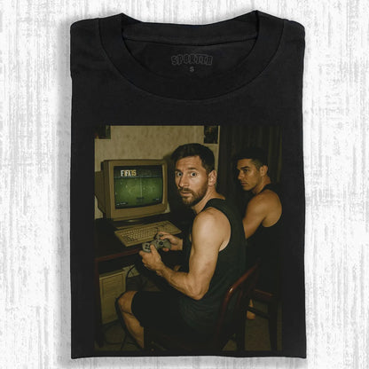 LIONEL MESSI PLAYING FIFA GAME FUN THEMED T - SHIRT