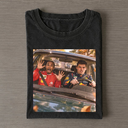 Max Verstappen Driving Lewis Hamilton Scared Passenger F1 Meme Shirt