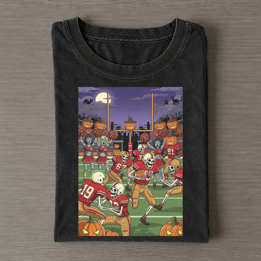49ers Skeleton Zombie Halloween Football Tee